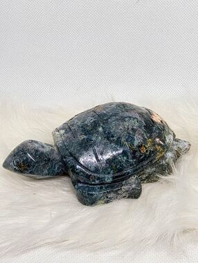 Ocean Jasper Turtle Carving 🐢✨ Druzy Crystal Pockets – Large Statement Piece